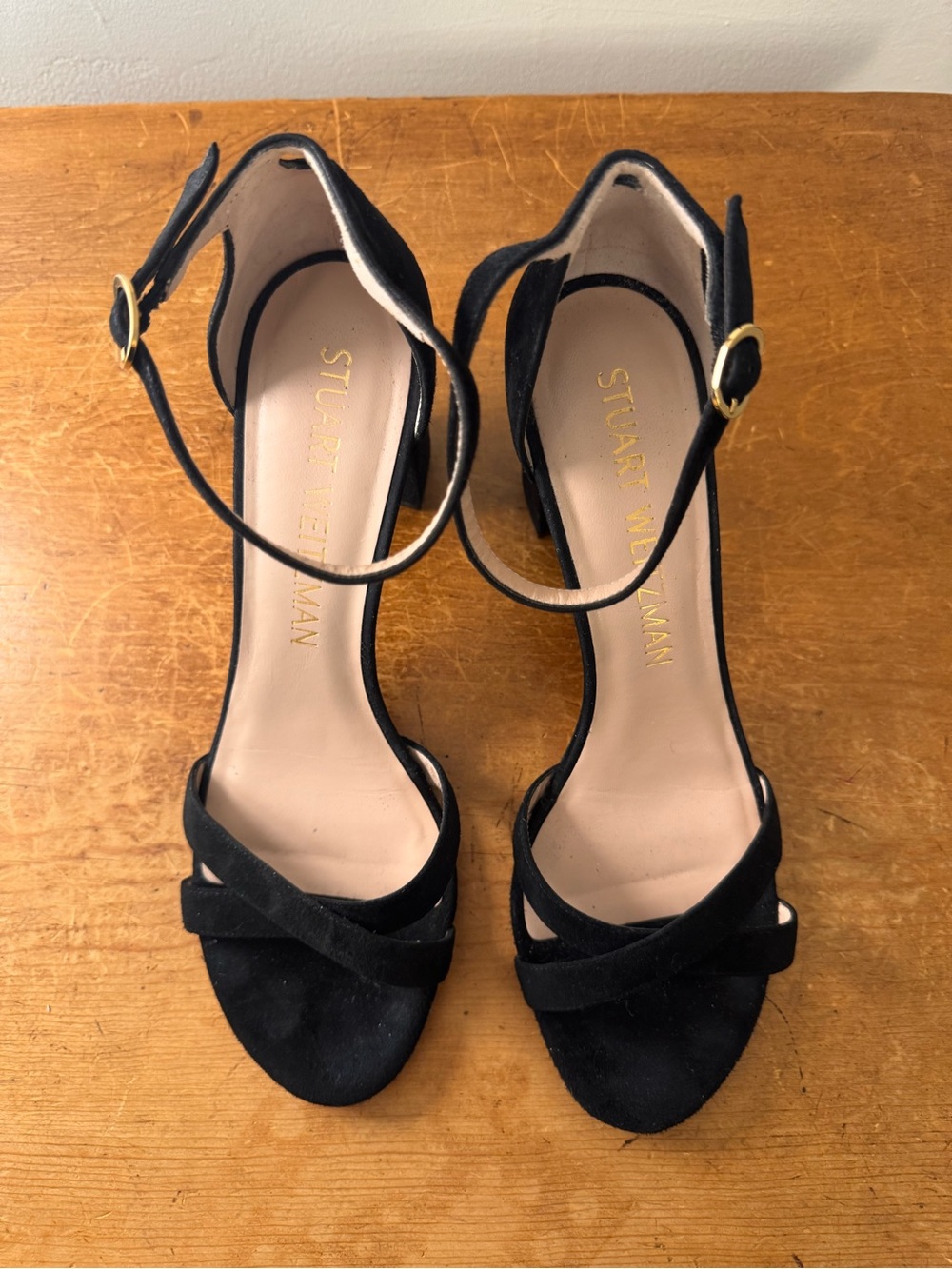 Stuart Weitzman Black Suede Ankle-Strap Heels 10m